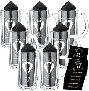 Nuanchu Set of 7 Groomsman Proposal Gifts Best Man Gift Groomsmen Beer Glass Set with Tuxedo Groomsman Glasses Will You Be My Groomsman Cards Tissue Paper for Bachelor Party(Beer Mugs, 17 oz)