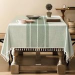 ZeeMart Rustic Cotton Linen Table Cloth Rectangle Table Cloths 60x120 Inch Green, Farmhouse Style Heavy Weight Contrast Sage Green Tablecloth, Water Resistant Burlap Tablecloths