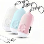 Safe Personal Alarm for Women,3 Pack Rechargeable 130dB Police Approved Rape Rope Alarm with LED Flashlight Self Defense Keychain,Panic Attack Safety Alarm for Girl Kid Elderly(Purple+Black+Silver)