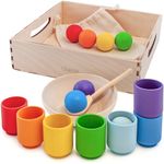 Ulanik Rainbow Balls in Cups Toddler Montessori Toys for 1 Year Old + Baby Preschool Matching Wooden Games for Learning Colour Sorting and Counting — 7 balls