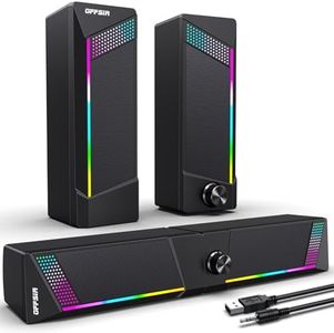 OFFSIR Computer Speakers, PC SoundBar, Gaming Speakers for PC Computer Laptop Desktop, Subwoofer Wired, RGB Speakers, USB Powered 3.5mm Aux