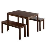 ZINUS Juliet 114 cm Wood Dining Table with 2 Benches | Espresso Solid Wood 3 Piece Set | Easy Assembly