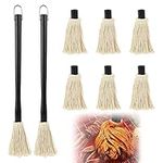 Leofeck 2 PCS BBQ Mop with 6 Replacement Heads, 18 Inch Wooden Long Handle BBQ Basting Mop, BBQ Sauce Basting Mop for Smoking Steak, Grill (Black)