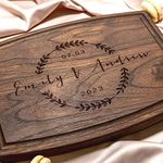 Personalized Cutting Board, Custom Wedding, Anniversary or Housewarming Gift Idea, Wood Engraved Charcuterie, for Couples and Family (1. Leafy Wreath No.022)