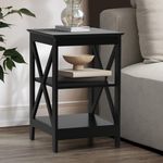 Oikiture End Table with 3-Tier Shelf Sofa Side Table Coffee Beside Table Black