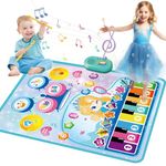 2 in 1 Baby Floor Piano and Drum Set Play Mat, Music Toy for 1 2 3 Years Old Girls Boys, Early Educational Baby Toy 12-18 Months, Toddler Toys 1-2, Birthday Gift for 1-5 Year Old (35.43*27.56 inches)