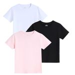 Kids Boys 3-Pack T-Shirt Cotton Short Sleeve Pullover Baby-Girls Tee Shirt Basic Layering (Black/White/Pink) 4-5Y/120