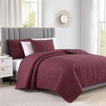 BOURINA Reversible Bedspread Coverlet Set - Microfiber Lightweight Comforter 3-Piece Quilt Set King 104”x92”，Burgundy