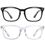 Maxjuli 2 Pack Blue Light Blocking Glasses,Computer Reading/Gaming/TV/Phones Glasses for Women Men(Shiny Black+ Transparent)