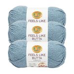 Lion Brand Yarn Feels Like Butta Soft Yarn for Crocheting and Knitting, Velvety, 3-Pack, Dusty Blue