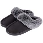 VeraCosy Women's Classic Suede Memory Foam Slippers Anti-Skid Scuff with Warm Faux Fur Collar, Black, 7/8 UK