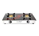 GREENCHEF Crystal Plus 2 Burner Glass Open Gas Stove (Black And Red)