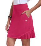 MoFiz Tennis Skirt Golf Skort for Women Casual Yoga Skirt with Pocket High Waisted Running Gym Travel Work Pleated Skort Rose Red 1,M