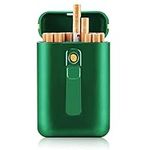 OLDENDO Cigarette Case with Lighter, Large Portable Pack 20 Regular Size Cigarettes Box Holder Built in Lighters 2 in 1, Cool Gifts for Men and Women (Green)