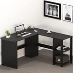 SHW L-Shaped Home Office Wood Corner Desk, Black