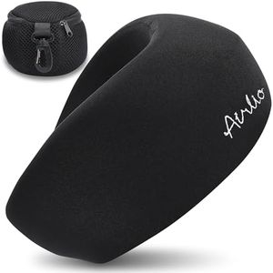Airlio Small Travel Neck Pillow for Airplane - Head Support, Firm Foam, Headphone-Friendly, Relieves Neck Pain, Adjustable with Velcro - Includes Portable Carry Bag with Carabiner, Velcro Extension