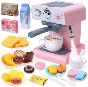 CUTE STONE Toy Coffee Set , Kids Coffee Maker Toy with Sound & Light, Realistic Steam, Play Kitchen Set with Play Food, Toddler Play Kitchen Accessories Gift for Girls and Boys