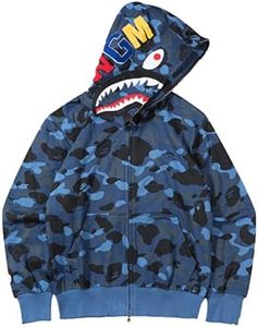 WINKEEY Sudaderas con Capucha de tiburón para niños, suéter con Capucha de tiburón de Camuflaje, Chaqueta para niñas con Cremallera, Parte Superior de Otoño Invierno, Camuflaje Azul M