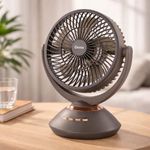 Gesto 10 Inch High Speed Rechargeable Table Fan with Automatic Oscillation | 7200mAh Battery | 4 Speed Modes | LED Night Light | Portable USB Charging Desk Fan for Home, Office & Study - White/Grey