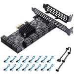 YBBOTT PCIE SATA Card 16 Ports, 6 Gbit/s SATA 3.0 PCIe Card, PCIe to SATA Controller Expansion Card, Boot as System Hard Drive, Suitable for All PCIE Slots (JMB575 + ASM1064)