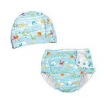 i play. by green sprouts Baby Snap Reusable Absorbent Diaper + Swim Cap Set, Light Aqua Sea Friends, 12 Months