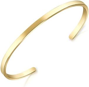 Lolalet Thin Open Cuff Bracelet, Girlfriend Wife Mom, 18K Rose Gold/Gold Plated Couples Oval Love Bracelets, Plain Polished Finish Open Cuff Bangle Jewelry for Men Women –Gold