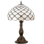 WERFACTORY Tiffany Lamp Cream Amber Stained Glass Bead Table Lamp Desk Bedside Reading Light 12X12X18 Inches Deco Bedroom Living Room Home Office S005 Series