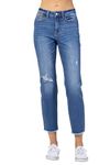 Judy Blue Women's High-Rise Howdy Embroidery Boyfriend Jeans with Side Seam Stitch, Medium Blue, 20 Plus