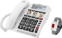 Geemarc CL610 Corded Emergency Phone and Waterproof SOS Bracelet with Amplified Volume and Adjustable Photo Buttons - Ideal for Seniors and Hearing Impaired People Living Alone