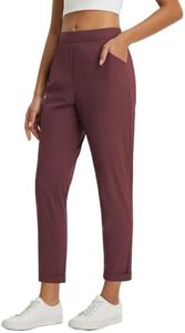 baleaf Womens Travel Pants Petite Stretchy Work Pants Business Casual Slacks Golf Pants Dressy with Pockets Wine Red S