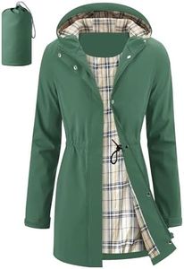 iCreek Women's Long Rain Jacket Waterproof Packable Hooded Windbreaker (Dark Green, XXL)