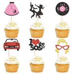 Cyodoos 24 Pcs 1950s Cupcake Topper 50's Party Decorations 50's 60's Theme Party Decoration 50's 60's Theme Music Party Supplies