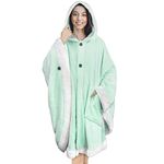PAVILIA Angel Wrap Hooded Blanket, Wearable Blanket Women, Cozy Poncho Wrap Throw for Adult, Plush Soft Sherpa Fleece Cape Shawl with Pockets Hood, Gift for Wife Mother, Aqua Teal