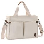 Canvas Tote Bag for Women, Vaschy Casual Sturdy Work Satchel Teachers Tote Purse with Zippers Pockets Crossbody Shoulder Bag Beige