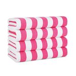 Arkwright California Cabana Stripe Beach Towel - Pack of 4 - Large Soft Quick Dry Cotton Terry Towels Set for Pool, Swim, and Hot Tub, Oversized 30 x 70 in, Pink
