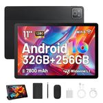 MUISOO Tablet 11 inch Tablets Android 16, 32GB RAM 256GB ROM (1TB TF Expand), 5MP+8MP Camera, 5G WiFi 6, Bluetooth5.0, 7800mAh, Android Tablet with Keyboard, Stylus, Mouse, Earphone, Case Black