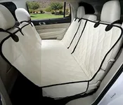 4Knines Dog Seat Cover with Hammock for Fold Down Rear Bench Seat 60/40 Split and Middle Seat Belt Capable - Heavy Duty - Tan Regular - for Cars, SUVs, and Small Trucks - USA Based Company