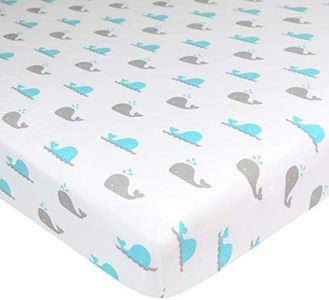 American Baby Company Fitted Mini Crib Sheet 24" x 38", Soft Breathable Neutral 100% Cotton Jersey Portable Sheet, Aqua Whale, for Boys and Girls, Fits Most Pack N Play and Mini Crib Mattresses