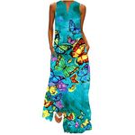 Women's 2023 Summer Boho Floral Sleeveless Long Tank Dresses Smocked Ruffle Tiered Beach Maxi Sun Dress Green Dresses Ladies Suit Dress Dress For Wedding Homecoming Dress With Lace Sleeves Cutout Dres