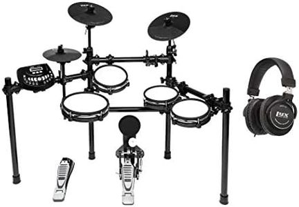 LyxJam 8-Piece Electronic Drum Kit, Drum Set with Real Mesh Fabric, 448 Preloaded Sounds, 70 Songs, 15-Song Recording Capacity, Choke, & Kick Pad, Drum Sticks With Professional Studio Headphones