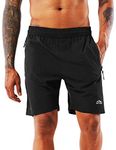 YAWHO Men's Running Workout Shorts Training Gym Athletic Joggers Sweat Short Pants Quick Dry Breathable with Zip Pockets (0366 Black, M)