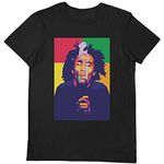 PdlPrint Unisex Regular Fit The Reggae King Bob Marley Graphic Printed T-Shirt, bob Marley Songs (Black - L) (Size 42)