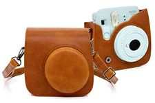 MyGadget PU Leather Bag Compatible with Fujifilm Instax Mini 9 | 8 | 8+ Instant Film Camera - Protection Cover Pouch with Removable Shoulder Strap Vegan in Brown