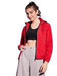 DIMPY GARMENTS Waterproof Windcheater Women Jacket with Hoodie (Medium, Red)