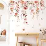 wondever Hanging Flower Vine Wall Stickers Decor Boho Floral Leaves Peel and Stick Decals Wall Art for Living Room Bedroom TV Wall