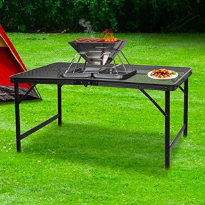 Levede Grill Table BBQ Camping Tables Outdoor Foldable Aluminium Portable Picnic 90cm x 60cm, Large Fold Adjustable Leg for Hiking Fishing Camp Beach Lightweight Furniture Equipment Black