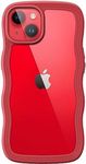 JETech Cute Case for iPhone 14 6.1-Inch, Wave Frame Curly Shape Shockproof Phone Cover for Women and Girls, Clear Hard PC Back (Red)