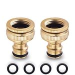 Onarway Brass Outdoor Threaded Tap Connector 1/2 Inch (21mm) & 3/4 Inch (26.5mm) 2-in-1 Female Threaded Faucet Adapter for Garden Hose