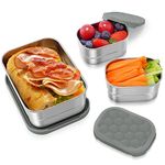 Tanjiae Stainless Steel Lunch Snack Containers | Leak Proof 304 Stainless Steel Food Containers with Silicone Lids - Perfect Metal Food Containers with Lids for School and Daycare (25oz+8oz*2)