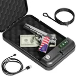 Grimtron Portable Pistol Safes – Electronic Lock Box & Key Access, Silent Mode, Compact Car Gun Safe for Handgun, Small Single Safe for Travel, Office, Dorm Use